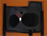 Paul Reichle, Komposition Schwarz-Orange, Öl auf Hartfaserplatte