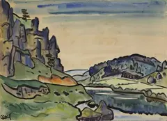 Elblandschaft by Karl Schmidt-Rottluff, Aquarell und Tuschpinselzeichnung auf Velin, sold Nov 2007