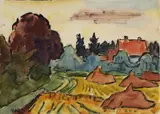 Sommerende by Karl Schmidt-Rottluff, Tuschpinselzeichnung und Aquarell auf festem elfenbeinfarbenen Aquarellpapier, sold Nov 2007
