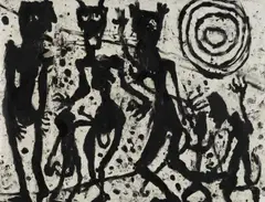 Louis Soutter, Un chat a mort. Rückseitig: Élysée, Doppelseitige Papierarbeit, schwarze Tusche auf chamoisfarbenem glatten Papier