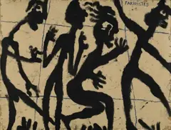 Fakiristes by Louis Soutter, Blaue Ölkreide und Tusche auf elfenbeinfarbenem strukturierten Zeichenpapier, sold Nov 2007
