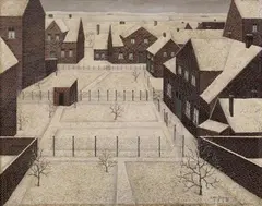 Josef Wedewer, Gärten im Schnee (aus dem Atelierfenster des Künstlers in Münster), Öl auf Holz