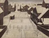 Josef Wedewer, Gärten im Schnee (aus dem Atelierfenster des Künstlers in Münster), Öl auf Holz