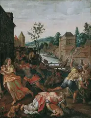 BETHLEHEMITISCHER KINDERMORD. by Antwerp School, Öl auf Holz, sold Nov 2007