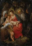Umkreis Balthasar Beschey, HEILIGE FAMILIE MIT HL. ELISABETH UND DEM JOHANNESKNABEN., Öl auf Holz