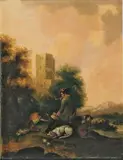 Magnus Brasch, ZWEI GEMÄLDE MIT HÖFISCHEN JÄGERN, HUNDEN UND ERLEGTEM WILD., Eines davon signiert unten links: M. Brasch i. [...] a. N. Öl auf Leinwand (doubliert). Je