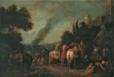 Pieter van Bloemen, LANDSCHAFT MIT RASTENDEN SOLDATEN., Öl auf Leinwand