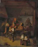 Umkreis Adriaen Brouwer, BAUERNSTUBE., Öl auf Leinwand