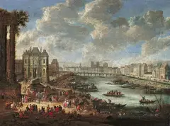 Peter  Casteels (I), ANSICHT VON PARIS MIT DER SEINE., Öl auf Leinwand