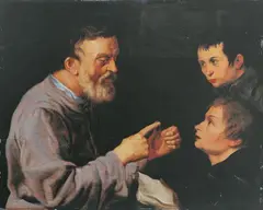 Jacques II de Gheyn, DIE UNTERWEISUNG DURCH DEN LEHRER., Signiert in der Kartusche: JDGheyn fe: (JDG ligiert). Öl auf Holz