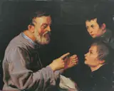 Jacques II de Gheyn, DIE UNTERWEISUNG DURCH DEN LEHRER., Signiert in der Kartusche: JDGheyn fe: (JDG ligiert). Öl auf Holz