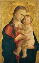 Andrea di Giusto, MADONNA MIT KIND., Tempera auf Holz