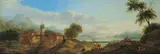 Franz Hochecker, RHEINLANDSCHAFT MIT EINEM DORF, HIRTEN UND ZIEGENHERDE., Öl auf Leinwand