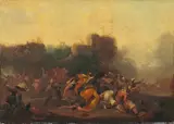 zugeschrieben Jan van Huchtenburgh, SCHLACHTENSZENE., Öl auf Leinwand
