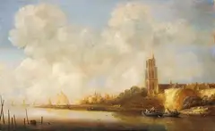 Wouter Knijff, FLUSSLANDSCHAFT., Monogrammiert unten rechts (am rechten Boot): WK. Öl auf Holz (parkettiert)