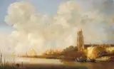 Wouter Knijff, FLUSSLANDSCHAFT., Monogrammiert unten rechts (am rechten Boot): WK. Öl auf Holz (parkettiert)