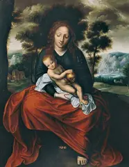 Jan Matsys, LANDSCHAFT MIT MADONNA UND KIND., Öl auf Kupfer