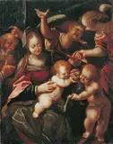 Prague School, HEILIGE FAMILIE MIT JOHANNESKNABEN., Öl auf Leinwand