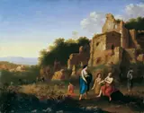 Cornelis van Poelenburgh, RUINENLANDSCHAFT MIT NYMPHEN UND HIRTEN., Öl auf Holz
