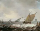 Julius Porcellis, SEELANDSCHAFT MIT SCHIFFEN., Öl auf Holz