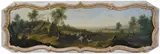 Rhenish School, LANDSCHAFT MIT JAGDGESELLSCHAFT., Öl auf Leinwand (doubliert)