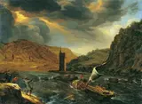 Herman Saftleven, RHEINLANDSCHAFT MIT MÄUSETURM BEI BINGEN., Öl auf Holz