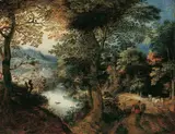 Adriaen van Stalbemt, WALDLANSCHAFT MIT BAUERN., Öl auf Holz (parkettiert)