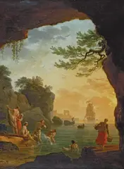Joseph Vernet, LES BAIGNEUSES (Die Badenden), Signiert und datiert unten links: J. Vernet. f 1759. Öl auf Leinwand (doubliert)