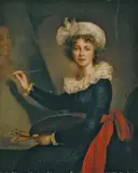 Élisabeth Louise Vigée Le Brun, SELBSTBILDNIS DER KÜNSTLERIN AN DER STAFFELEI SITZEND., Öl auf Leinwand