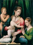 Francesco da Cotignola, DIE MYSTISCHE VERMÄHLUNG DER HL. KATHARINA., Links unten auf weißem Band signiert und datiert: Francesco Zanganelli da Cottignola anno 1527. Öl auf Holz