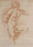 SITZENDER MÄNNLICHER AKT. by Maestro di San Miniato Florentiner Meister, Rötel auf Papier, sold Nov 2007