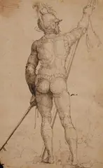 MÄNNLICHE RÜCKENFIGUR. by Italian School, Feder in Schwarz auf Bütten, alt montiert, sold Nov 2007