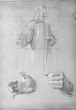 Friedrich Wilhelm Schadow, STUDIEN ZU EINER GEWANDFIGUR., Graphit, weiß gehöht, auf Tonpapier