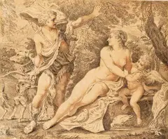 François-André Vincent, VENUS UND ADONIS., Kohle und Rötel auf geripptem Papier, alt montiert