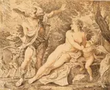 François-André Vincent, VENUS UND ADONIS., Kohle und Rötel auf geripptem Papier, alt montiert