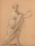 Friedrich Wilhelm Schadow, GEWANDSTUDIE., Graphit, weiß gehöht, auf Tonpapier