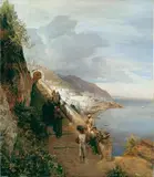 Oswald Achenbach, AUFGANG ZUM KLOSTER AM GOLF VON SORRENT.