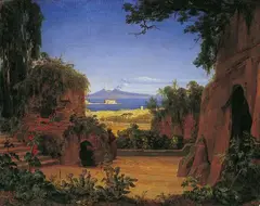 August Ahlborn, VESUVLANDSCHAFT., Signiert und datiert unten links: W. Ahlborn 1852. Öl auf Leinwand