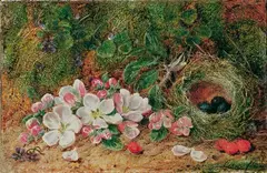 George Clare, VOGELNEST MIT BLÜTEN., Signiert unten rechts: George Clare. Öl auf Leinwand