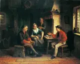 Jan Jacobus Matthijs Damschröder, BAUERN IN DER STUBE., Signiert unten links: J. J. M. Damschröder. Öl auf Leinwand