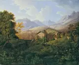 HOCHGEBIRGSLANDSCHAFT MIT SÄGEMÜHLE. by Johann Jakob Dorner the Younger, Öl auf Leinwand, sold Nov 2007