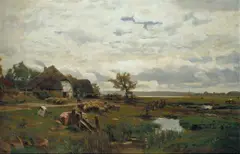 Eugen Dücker, NIEDERRHEINISCHE LANDSCHAFT., Signiert unten rechts: Dücker. Öl auf Leinwand (doubliert)