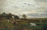 Eugen Dücker, NIEDERRHEINISCHE LANDSCHAFT., Signiert unten rechts: Dücker. Öl auf Leinwand (doubliert)