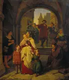 Carl Fielgraf, VERTREIBUNG DER HL. ELISABETH VON DER WARTBURG., Öl auf Leinwand
