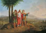 Joseph von Führich, CHRISTUS MIT ZWEI JÜNGERN (GANG NACH EMMAUS)., Öl auf Leinwand (doubliert)