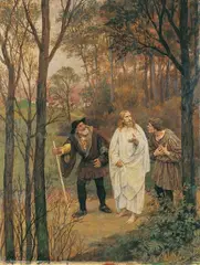 Eduard von Gebhardt, CHRISTUS UND DIE JÜNGER VON EMMAUS., Signiert und datiert unten links: E. v. Gebhardt 1914. Öl auf Holz (parkettiert)