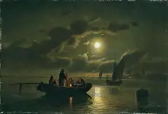 Theodor Genenger, FISCHERBOOT BEI MONDSCHEIN., Signiert und datiert unten rechts: Th. Genenger 65. Öl auf Leinwand