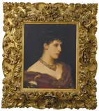 Karl Gussow, BILDNIS DER SCHRIFTSTELLERIN ALOISIA KIRSCHNER (OSSIP SCHUBIN)., Signiert und datiert oben rechts: C.Gussow. Brln. 1881. Öl auf Holz