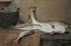 Hans Herrmann, SCHELLFISCHE UND KABELJAU., Signiert unten rechts: Hans Hermann. Öl auf Leinwand