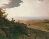 Barend Cornelis Koekkoek, RHEINLANDSCHAFT MIT KREUZ UND WANDERERN
